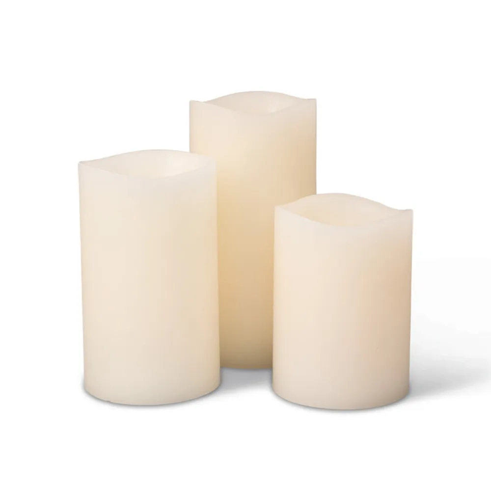 Set of 3 Brown Glow Wick LED Candles with Wavy-Edged Top and Vanilla Scented 6″