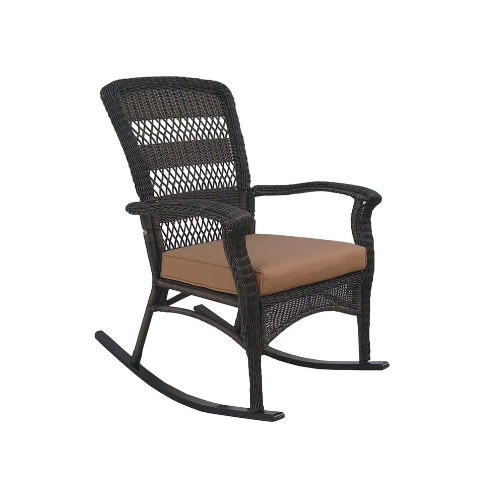 42″ Dark Brown Resin Wicker Rocker Chair with Cushion