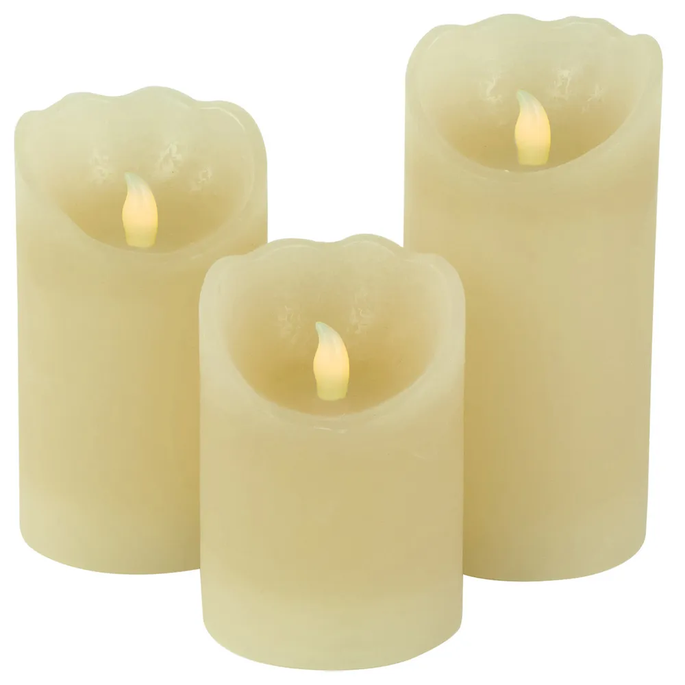 LED Operated Flameless Pillar Candles – 6″ – Cream – Set of 3