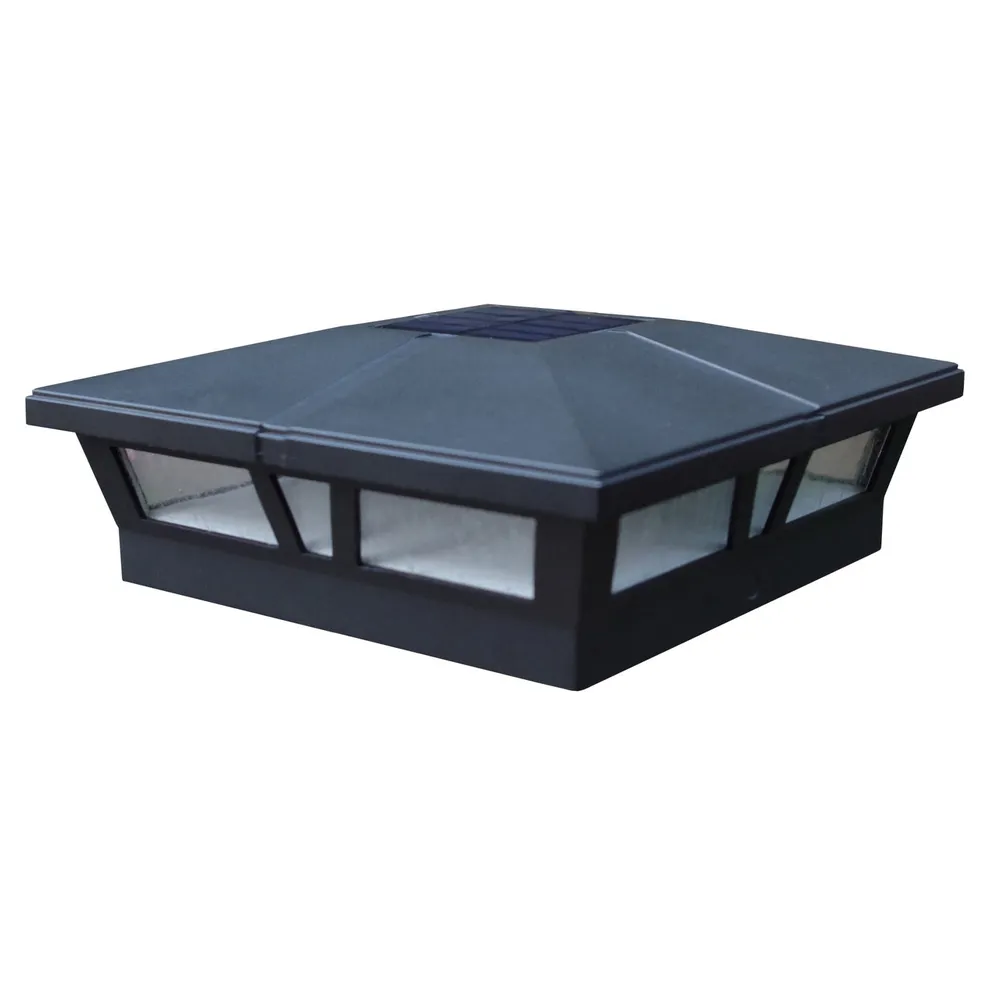 Set of 2 Black and Clear Solar Powered Cambridge Post Caps for 6×6 Fence Post