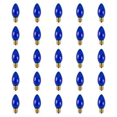 Pack of 25 Incandescent C9 Blue Christmas Replacement Bulbs