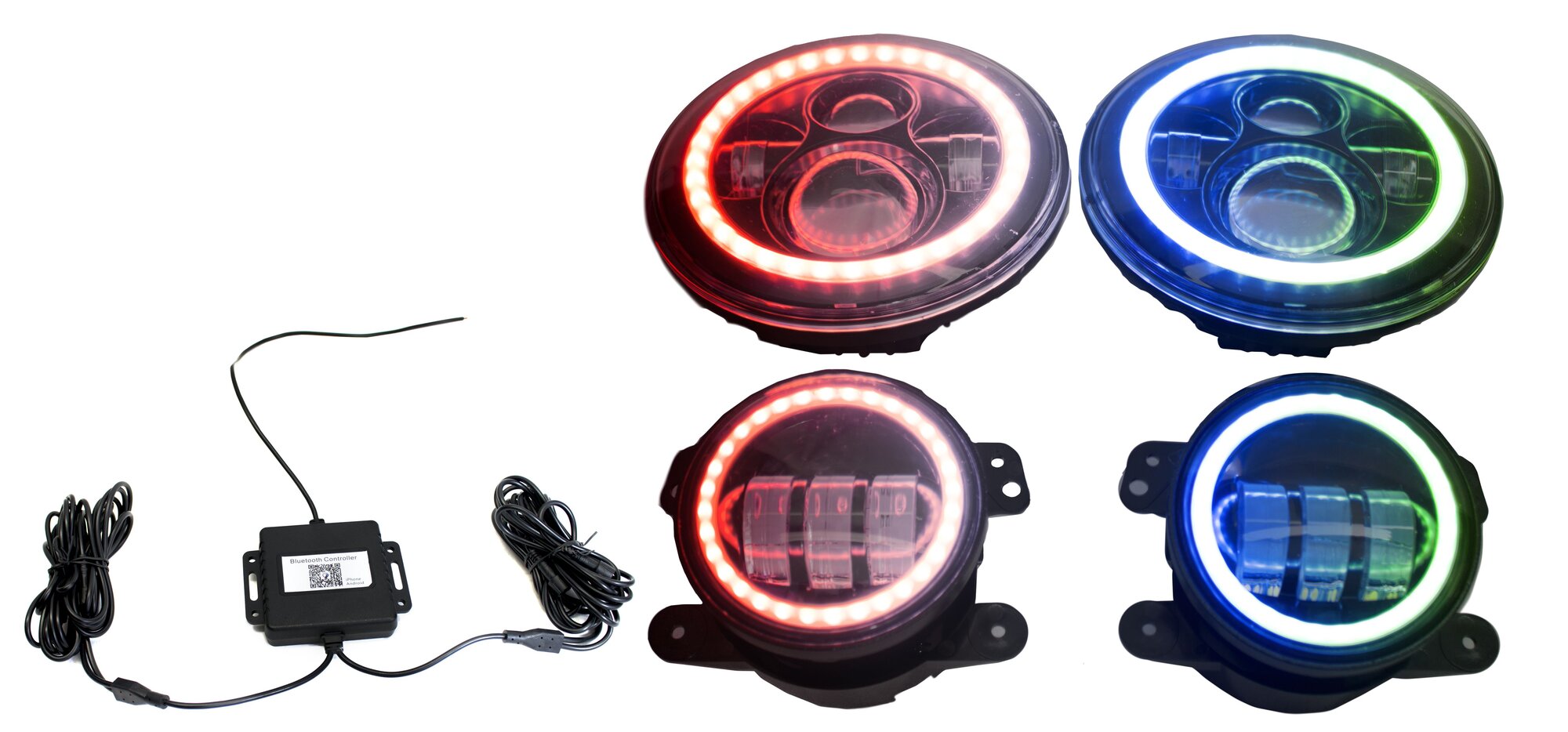Race Sport Lighting ColorSMART Combo Complete RGB Multi-Color Headlight & Fog Light Kit for 97-18 Jeep Wrangler TJ & JK