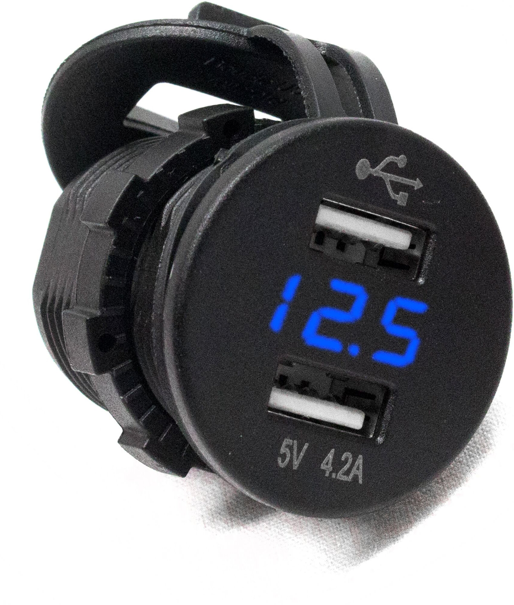 Race Sport Lighting Dual Port USB Socket with Voltmeter with Blue LED