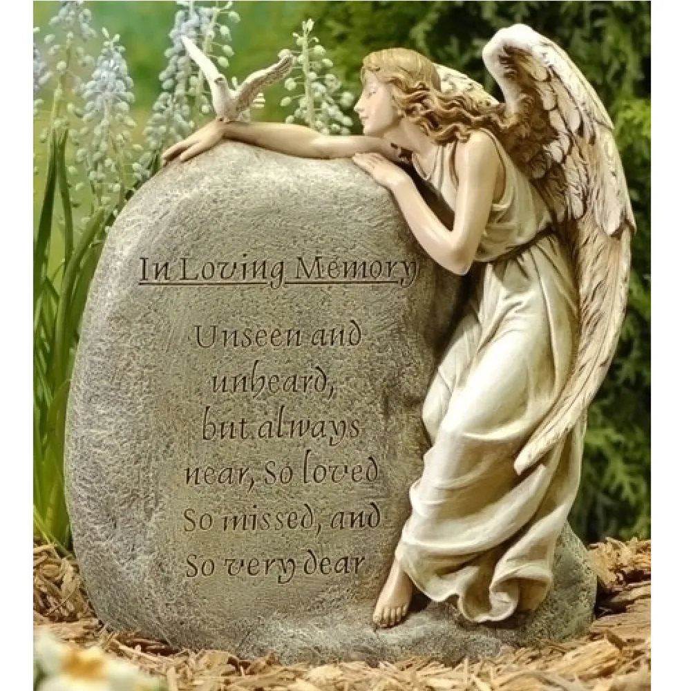 Set of 2 Joseph’s Studio Angel with Memorial Rock Garden Statues 11″