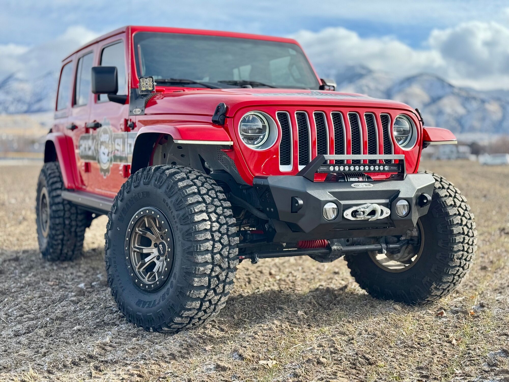 Rock Slide Engineering Front Bumper with Winch Plate for 18-26 Jeep Wrangler JL 20-26 & Gladiator JT