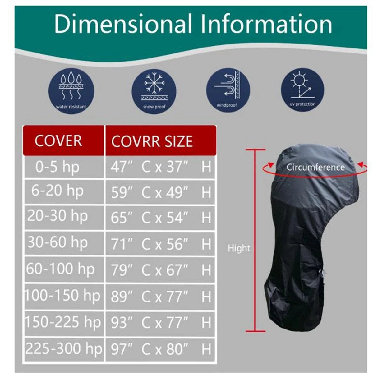 Heavy Duty Outboard Engine Cover for Boat 100-150HP (Full Motor Storage)
