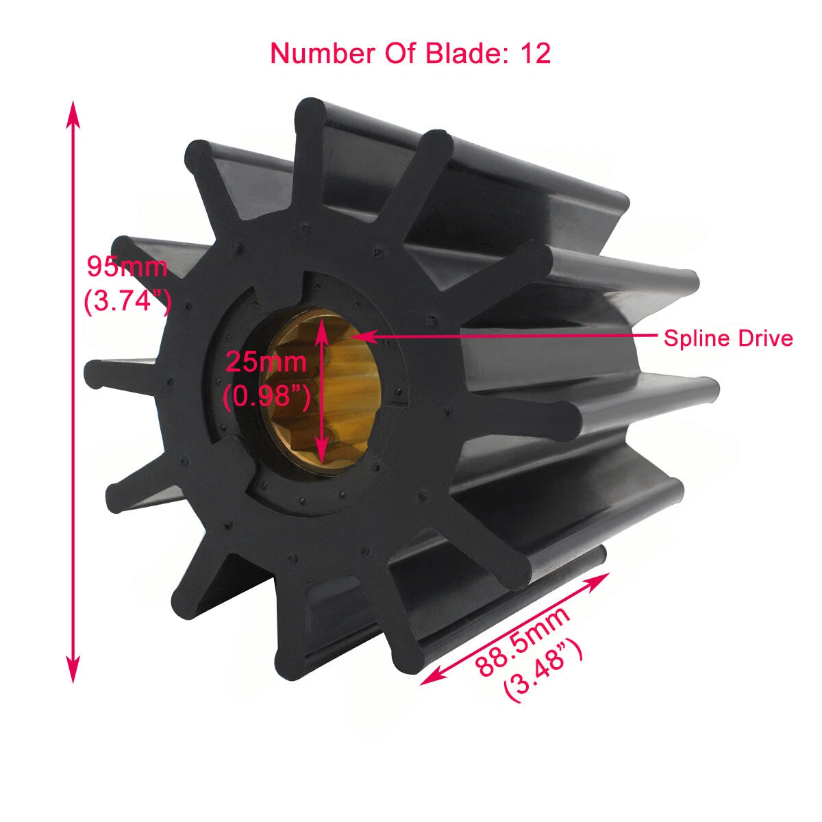 Sea Water Pump Impeller for Jabsco 17936-0001-P Johnson 09-814B (No Years)