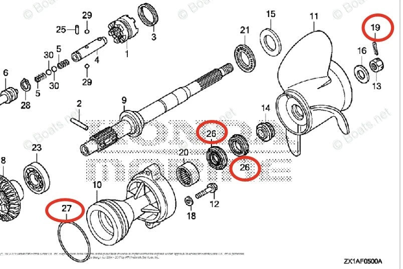 Lower Unit Seal Kit for Honda BF200A BF225A (91252-ZZ3-003, 91351-ZY3-003)