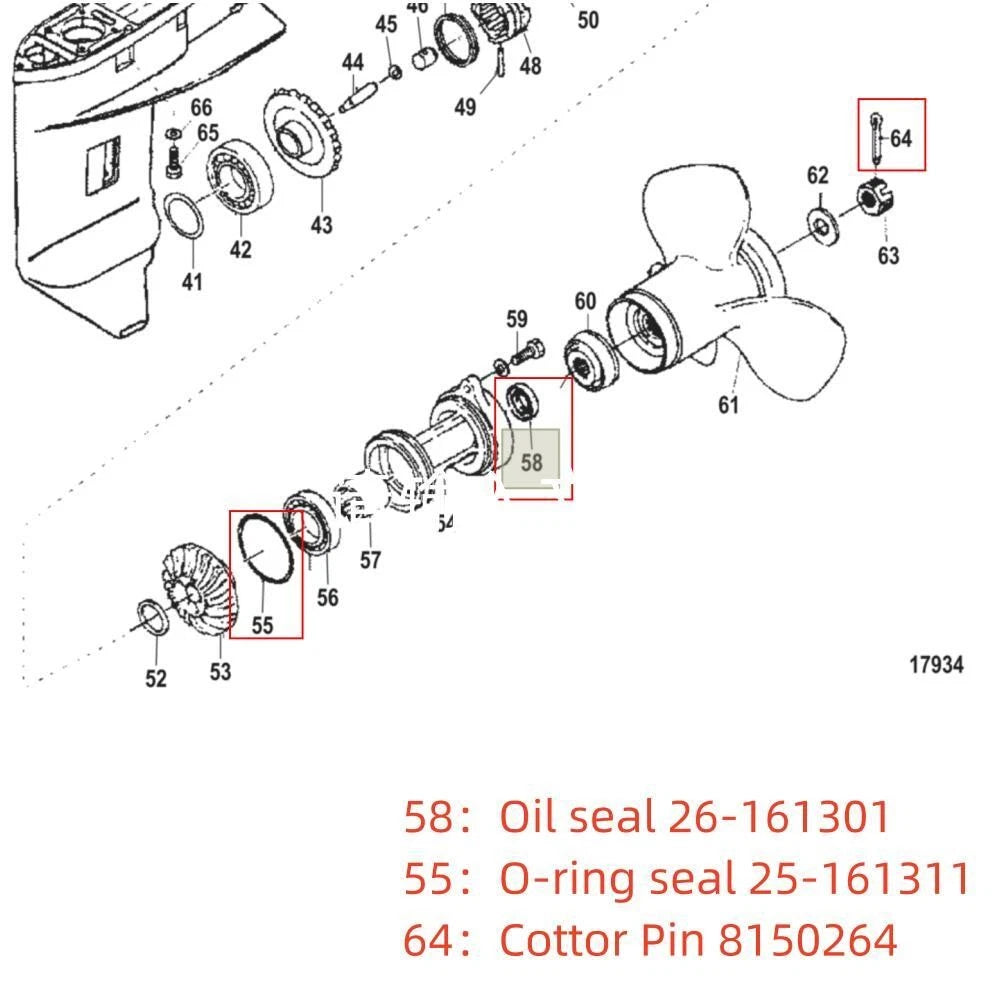 Gearcase Lower Unit Seal Kit for Mercury 25 30 HP (26-161301)