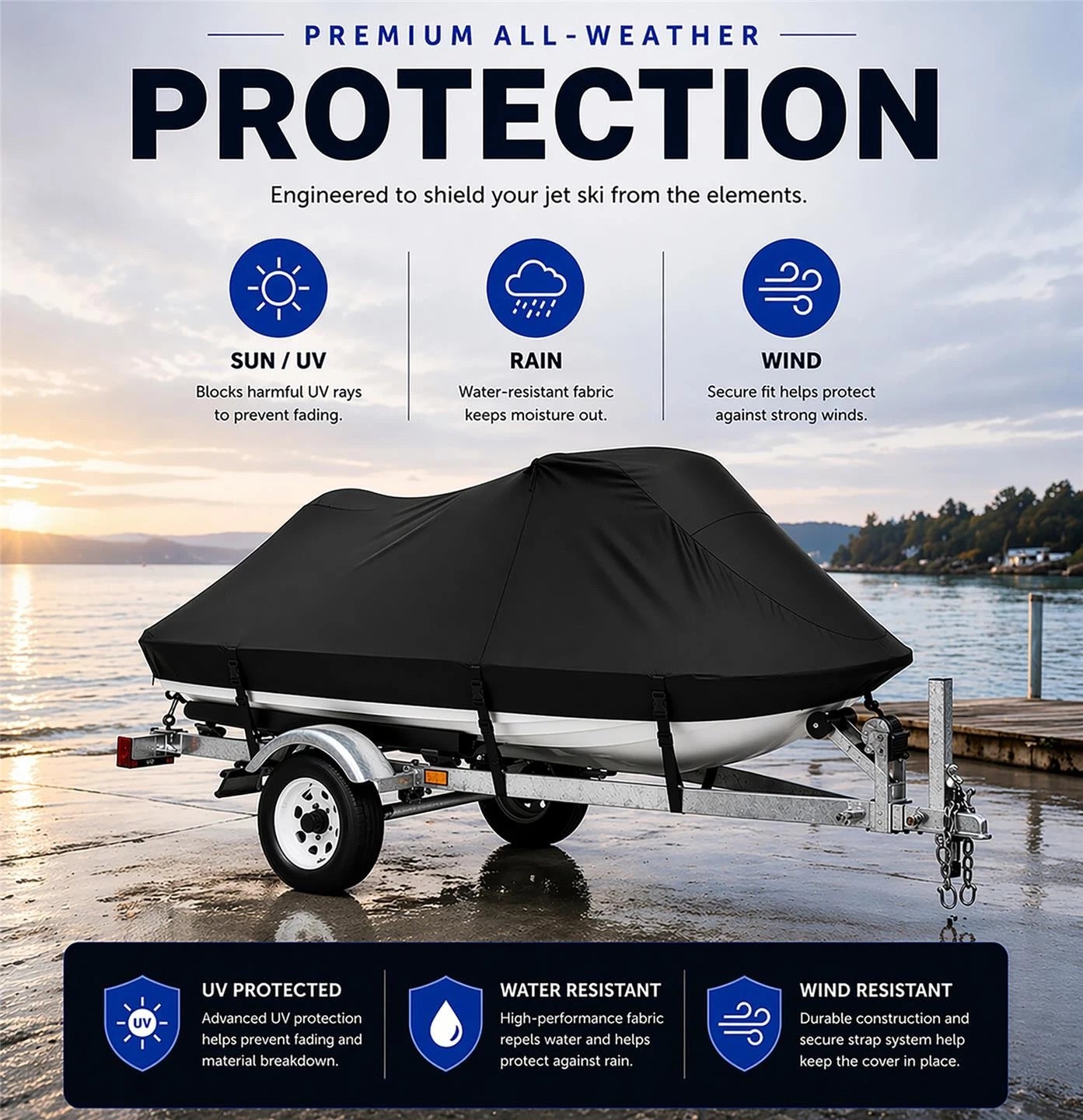 Jet Ski Cover for Sea Doo GT GTI GTS (1993–2006) - Black Watercraft Cover