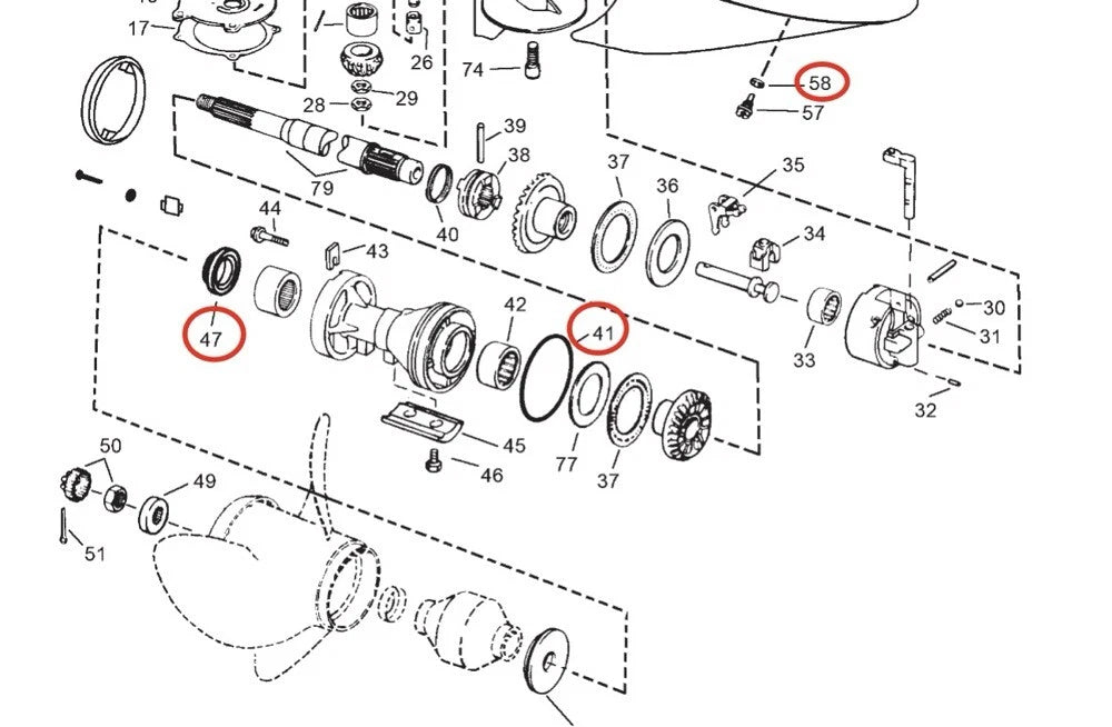Lower Gearcase Seal Kit for Evinrude Johnson 90' V6 200-300 HP (1990-1999) 341281 326849 911700