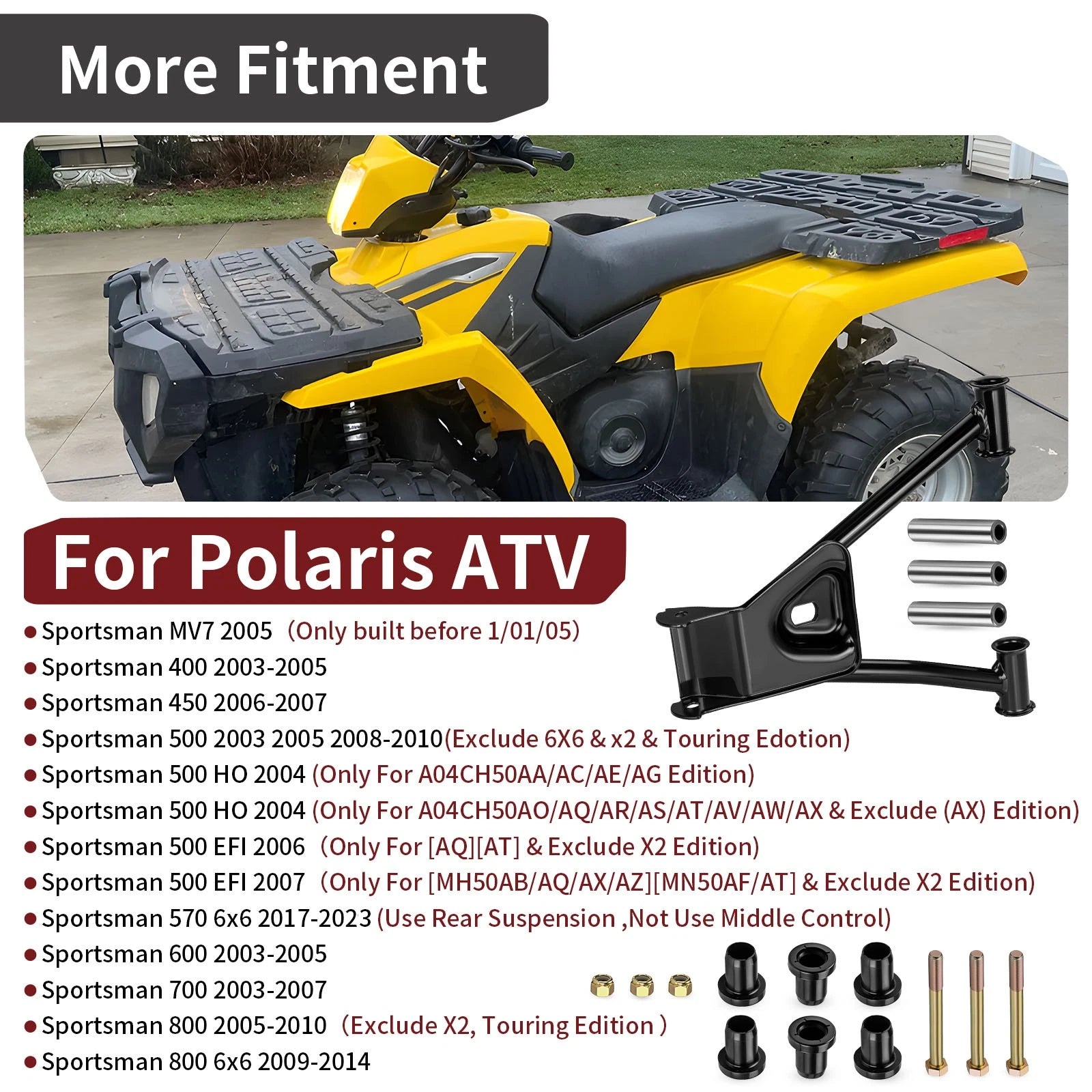Rear Upper Left A-Arm Kit for Polaris Sportsman MV7 400 450 500 570 600 700 800 (2002–2023)