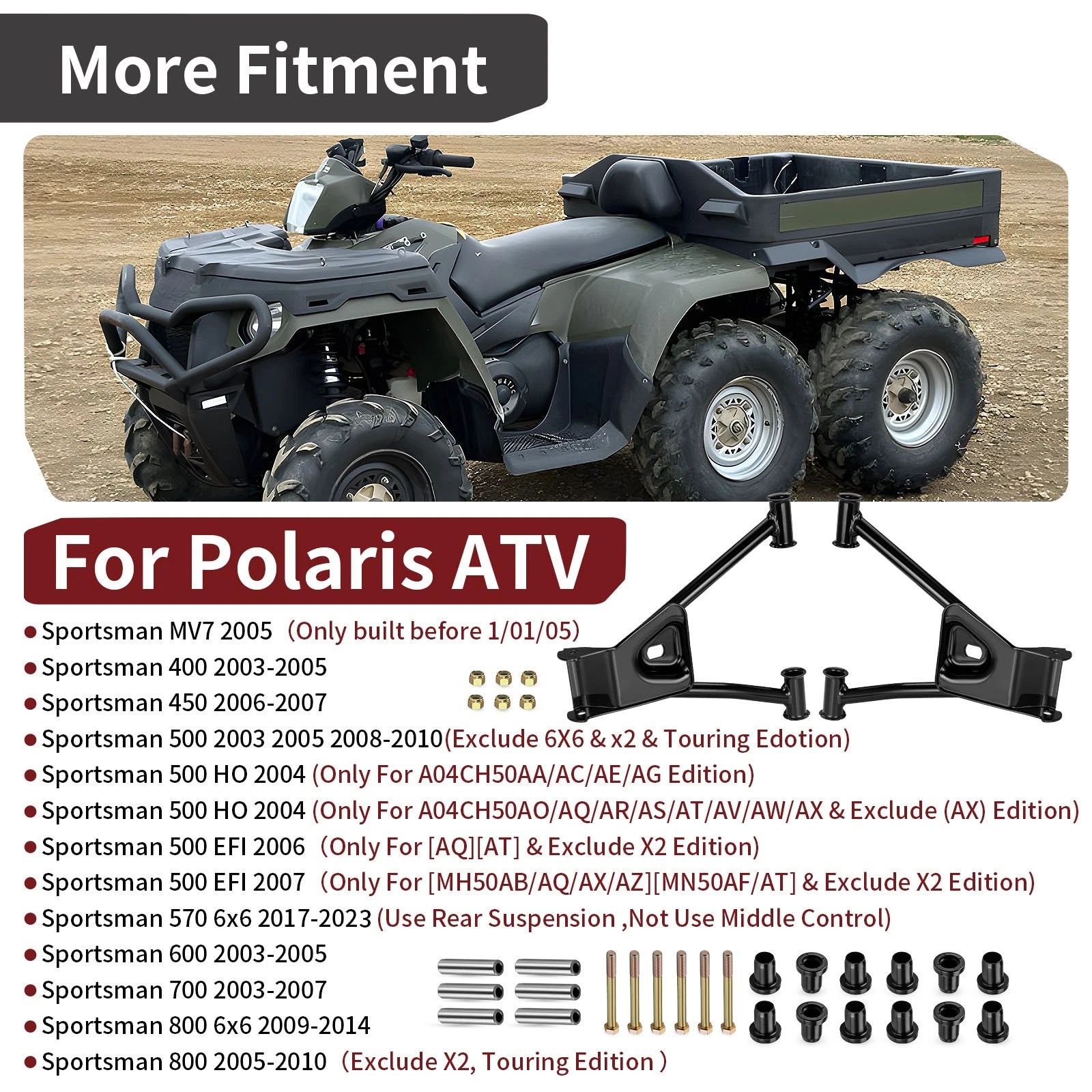 Rear A Arm Kit Upper Right + Left w/ Bushing for Polaris Sportsman 600 (2003–2005)