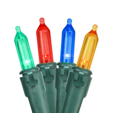Set of 100 Multi-Color LED Mini Christmas Lights 4″ Spacing – Green Wire