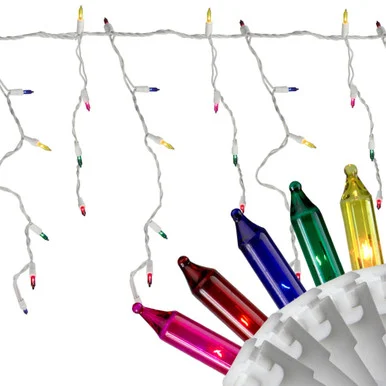 Set of 150 Multi-Color Mini Icicle Christmas Lights 3″ Spacing – White Wire