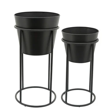 Set of 2 Black Decorative Planters with Stand 24″