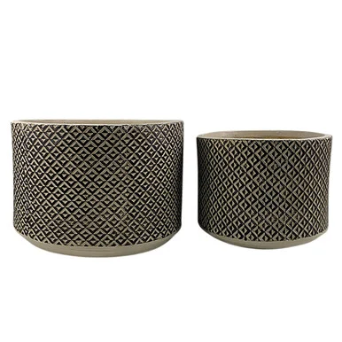 Set of 2 Gray Tribal Decorative Planters 13″