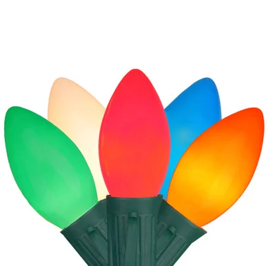 Set of 25 Multi-Color Opaque C9 Christmas Light Set, 24ft Green Wire