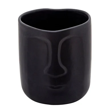 Solid Finish Ceramic Face Design Planter – 8″ – Black