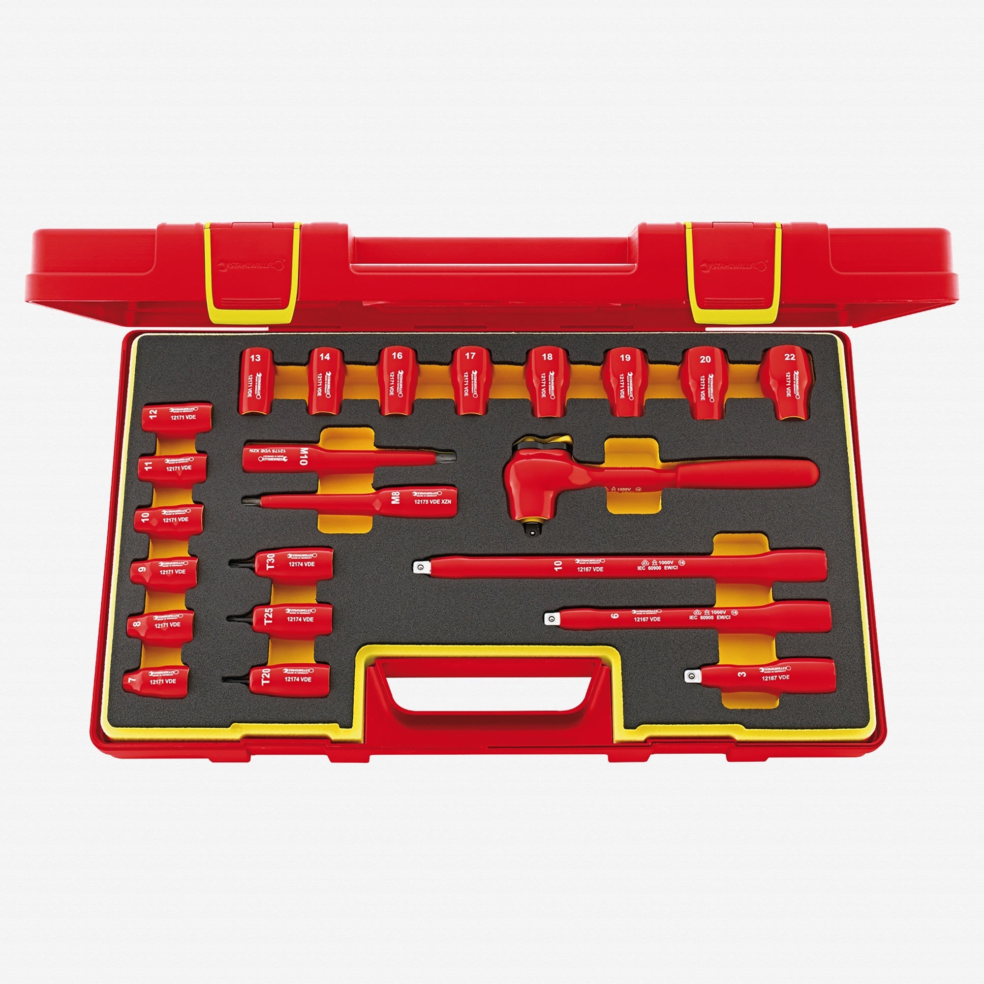 Stahlwille 12171/19/4 VDE Socket Set, 3/8" Drive, Metric, 7-22mm, 12-Point, 23 pieces
