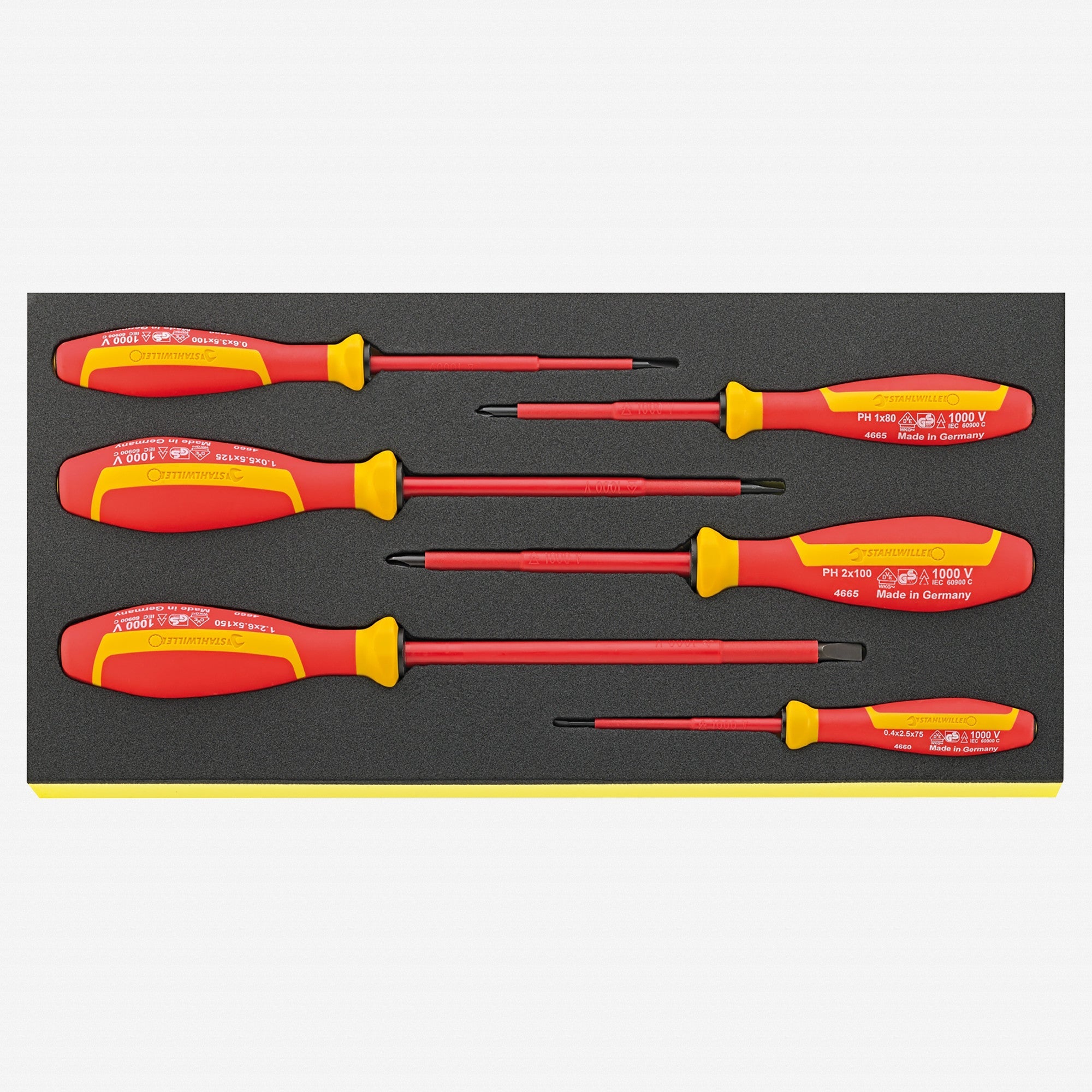 Stahlwille TCS 4660/4665 DRALL+ VDE Insulated Slotted and Phillips Screwdrivers in TCS Inlay, 6 Pieces