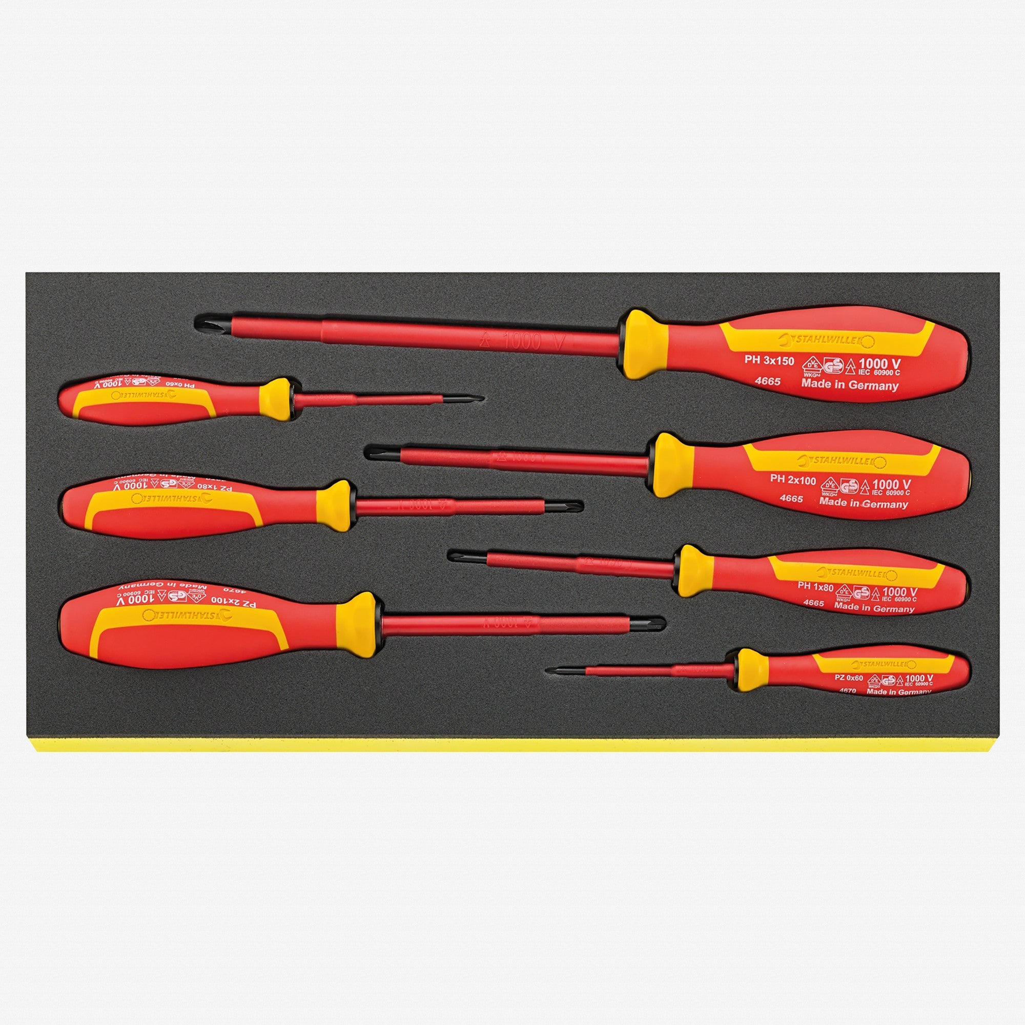 Stahlwille TCS 4665/4670 DRALL+ VDE Insulated Phillips and Pozidriv Screwdrivers in TCS Inlay, 7 Pieces