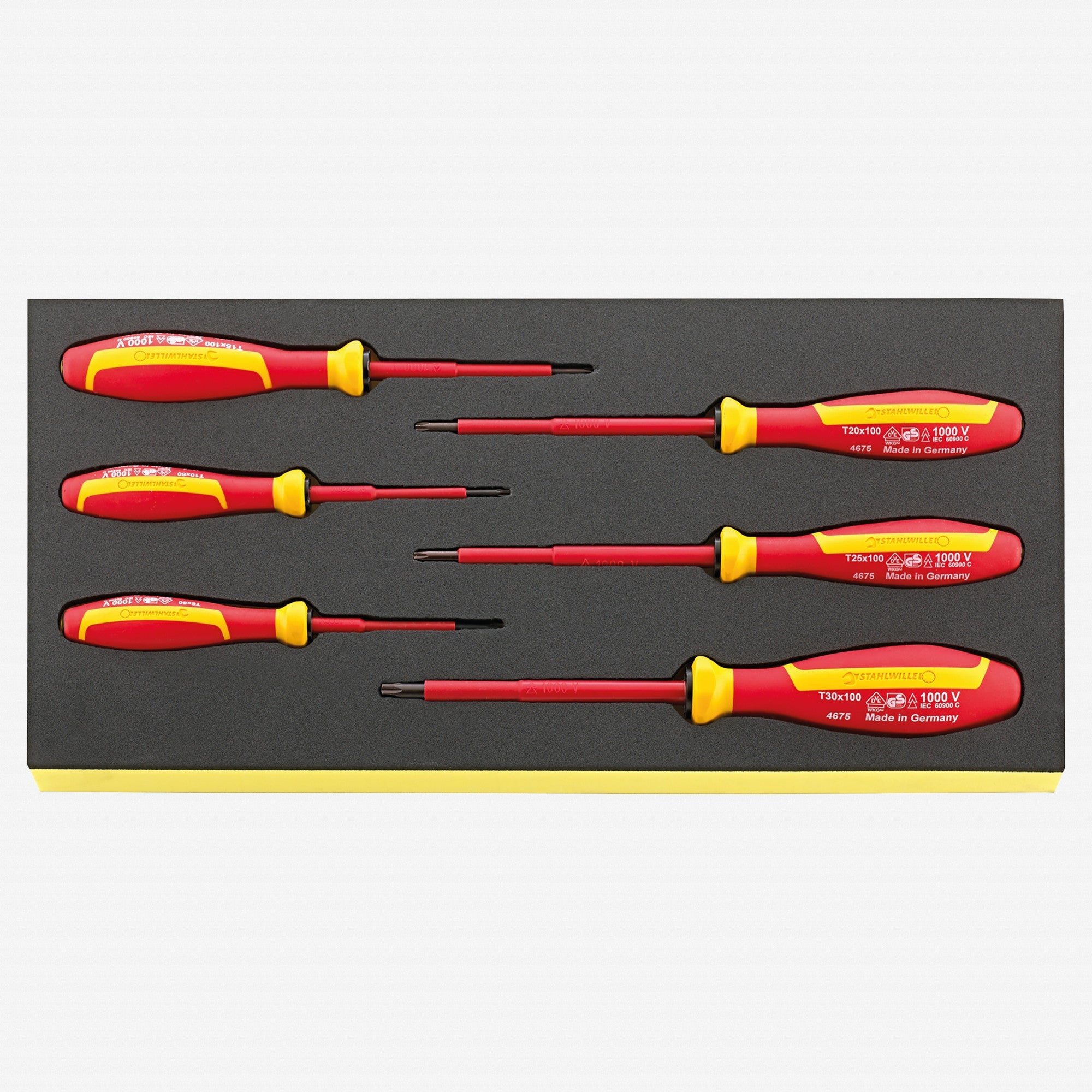 Stahlwille TCS 4675 DRALL+ VDE Insulated TORX Screwdrivers in TCS Inlay, T8 - T30, 7 Pieces