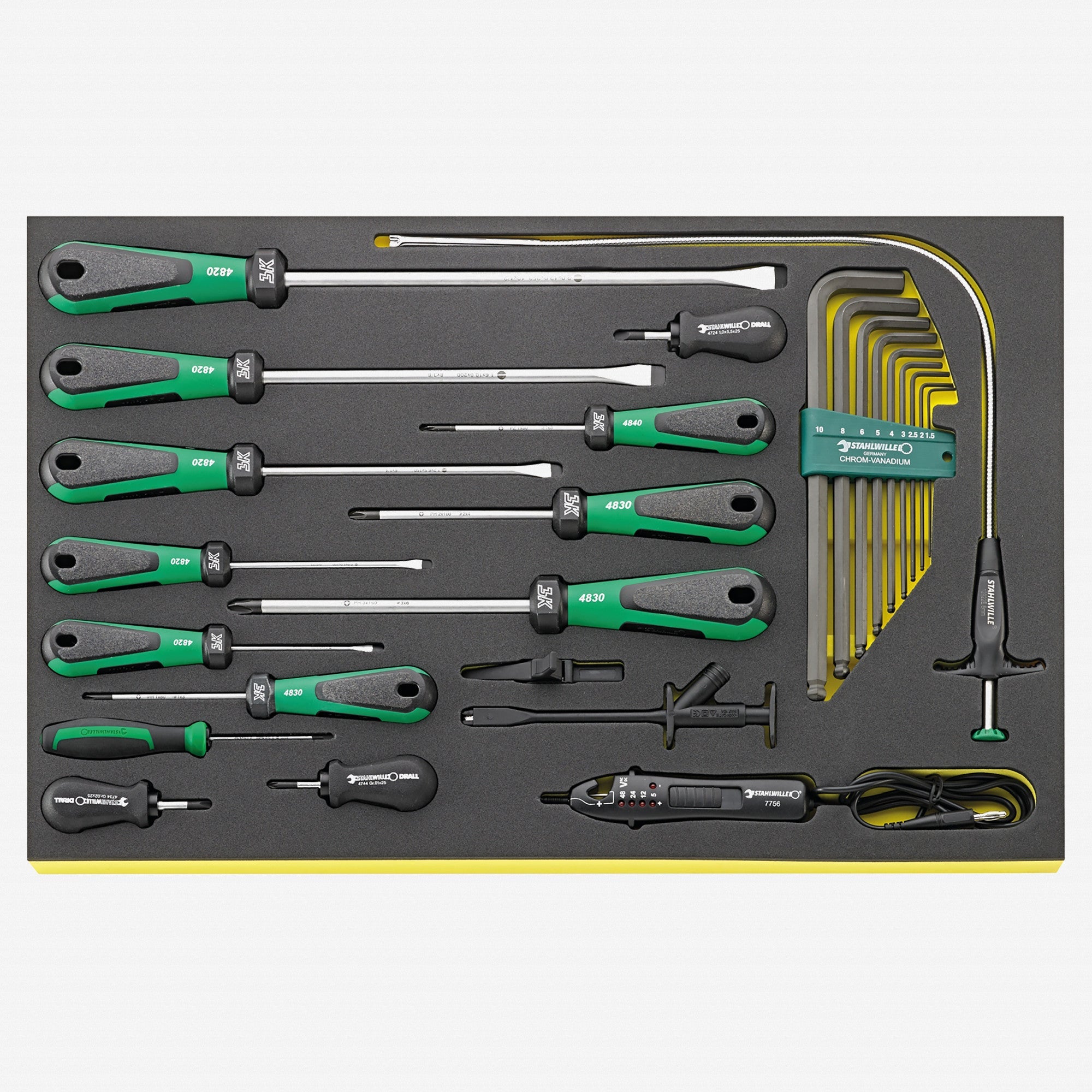 Stahlwille TCS 4724/4840+10767 DRALL Automotive Screwdrivers + Voltage Tester in TCS Inlay, 24 Pieces