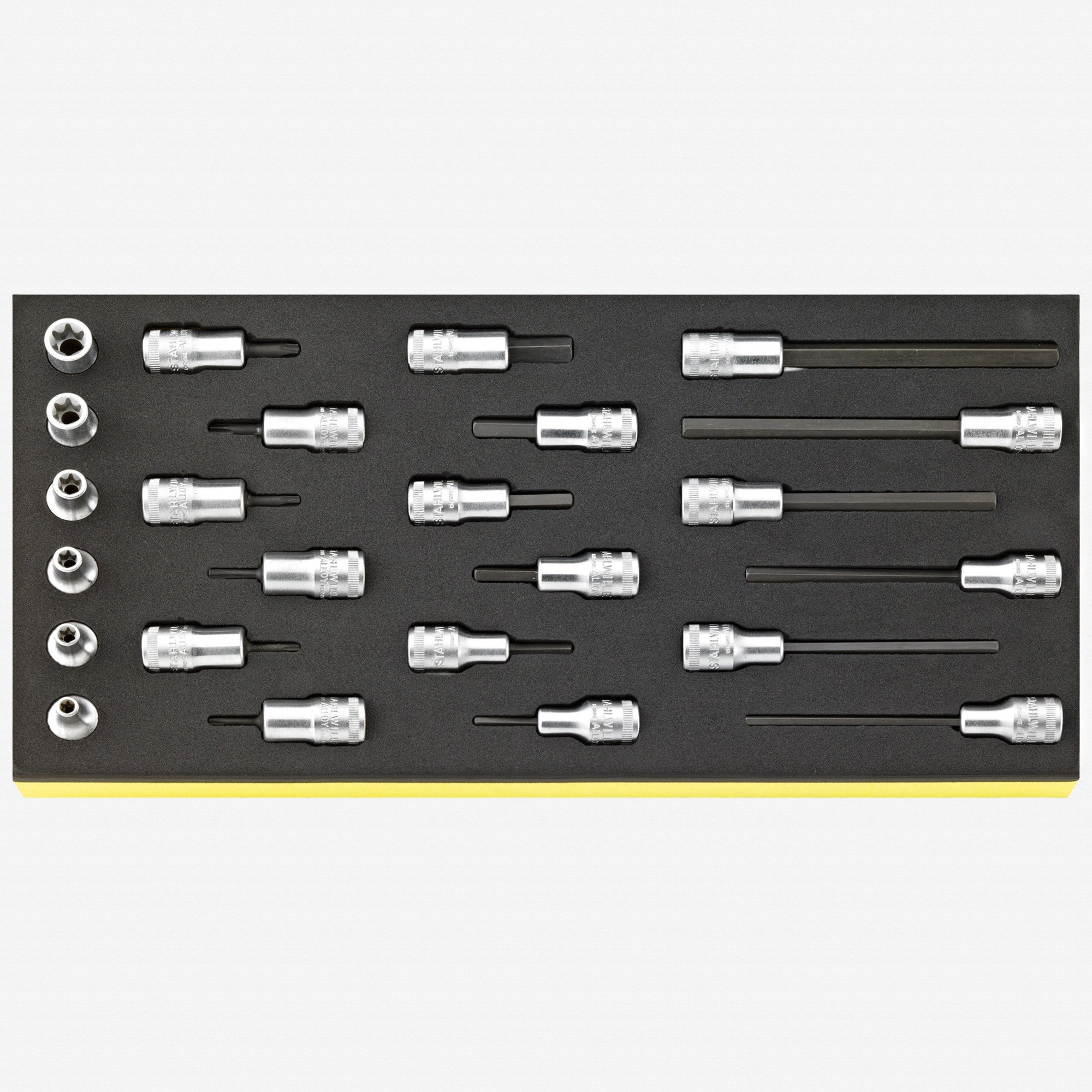 Stahlwille TCS 49/1049/2049/45TX/49TX 3/8" TORX and Metric Hex Screwdriver Sockets in TCS Inlay, 24 Pieces