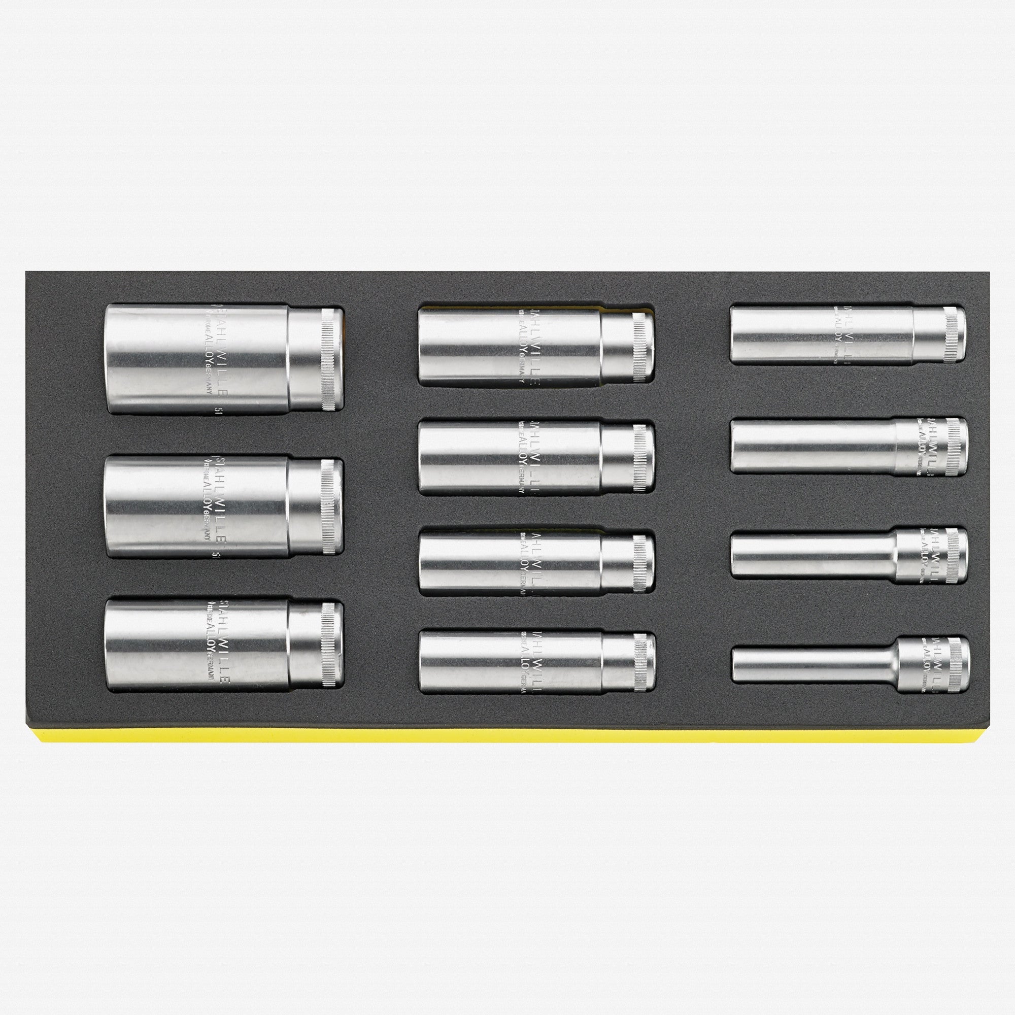 Stahlwille TCS 51/11 1/2" Metric Deep Sockets in TCS Inlay, 11 Pieces