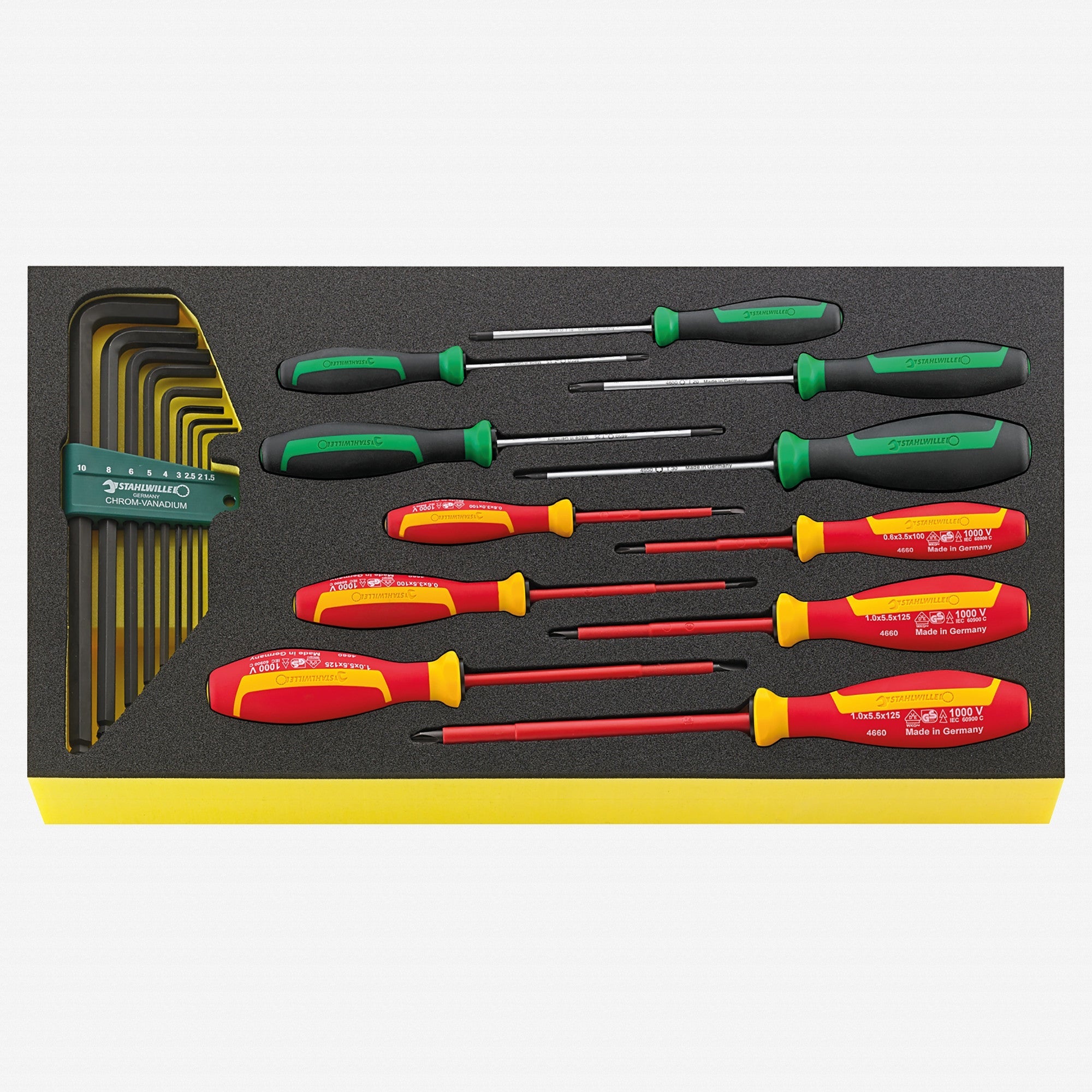 Stahlwille TCS WT 4650-4665/10767H/20 DRALL+ L-keys and VDE Screwdriver Set in TCS Inlay, 20 Pieces
