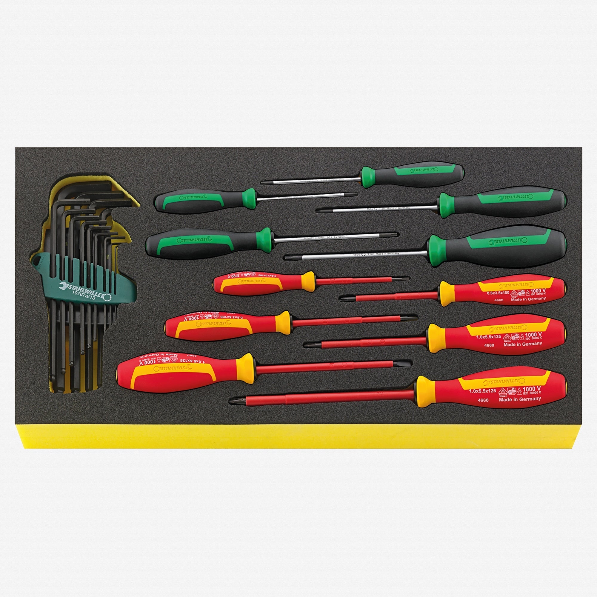Stahlwille TCS WT 4650-4665 DRALL+ L-keys and VDE Screwdriver Set in TCS Inlay, 24 Pieces