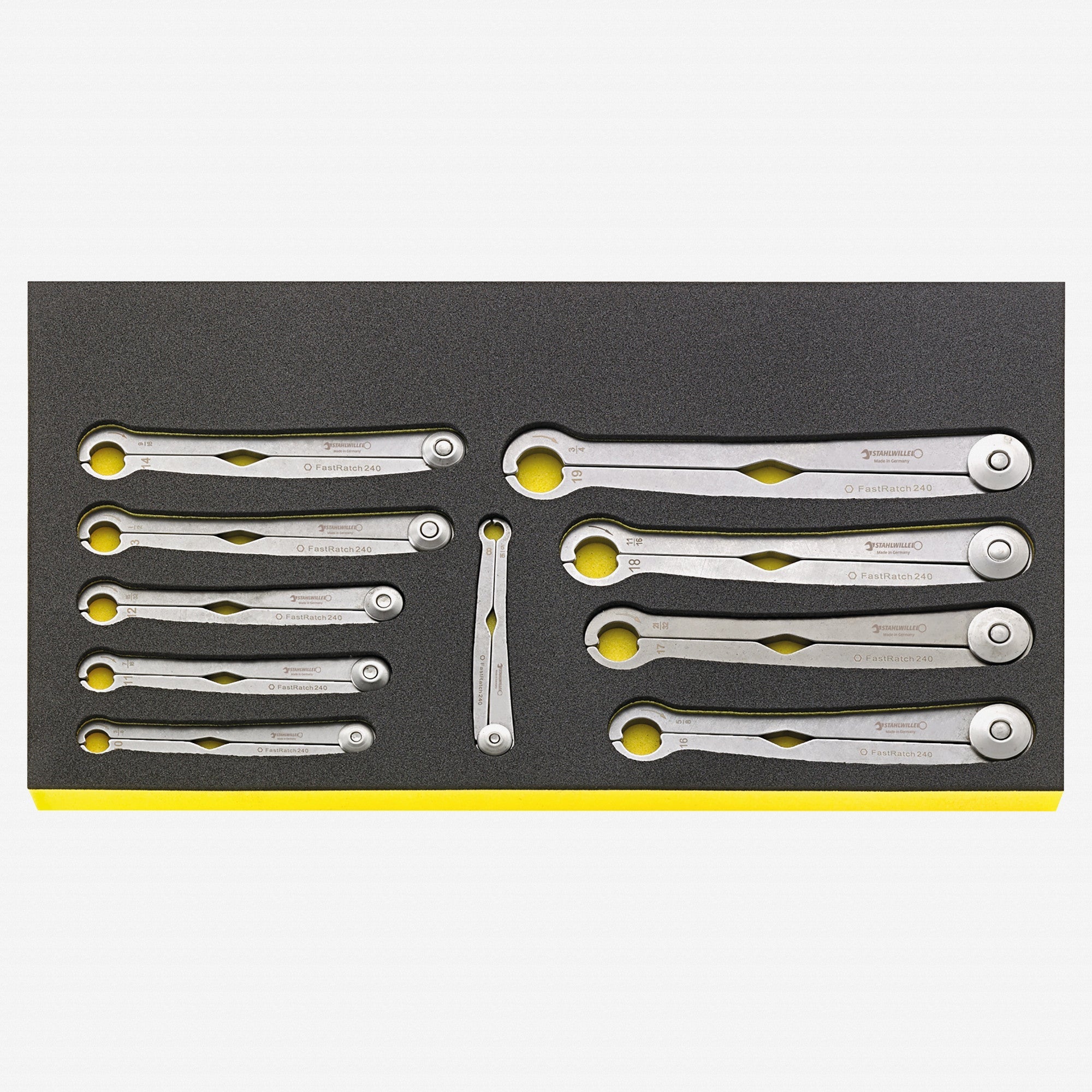Stahlwille TCS WT FastRatch 240/10 Ratchet Ring Wrench Set in TCS Inlay, 10 Pieces