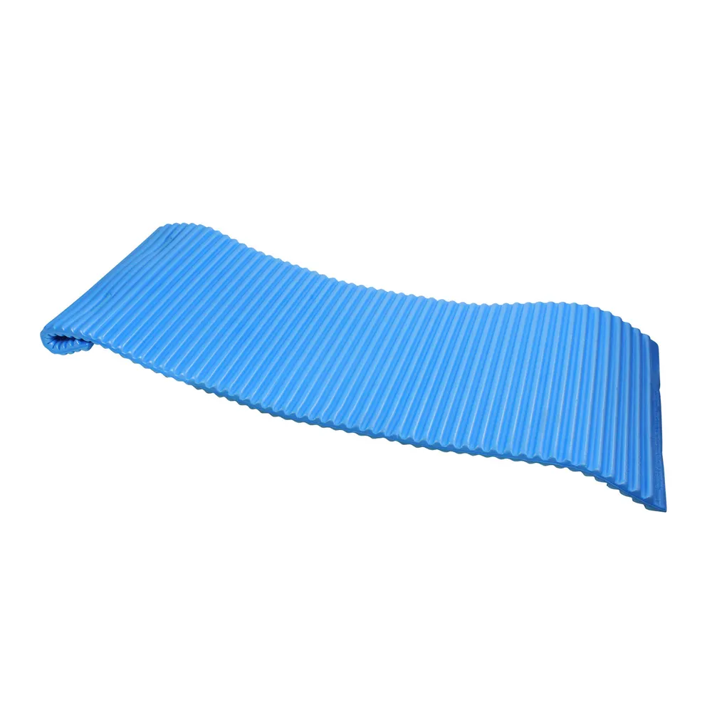 70-Inch Blue Portable Rippled Foam Pool Mattress Raft with Adjustable Headrest & Mesh Bag