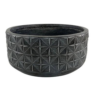 Textured Geometric Planter – 15″ – Black