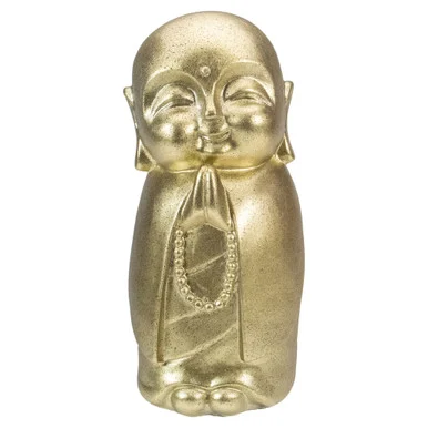 Tranquil 11.5″ Golden Buddhist Monk Garden Statue – Serene Outdoor Décor