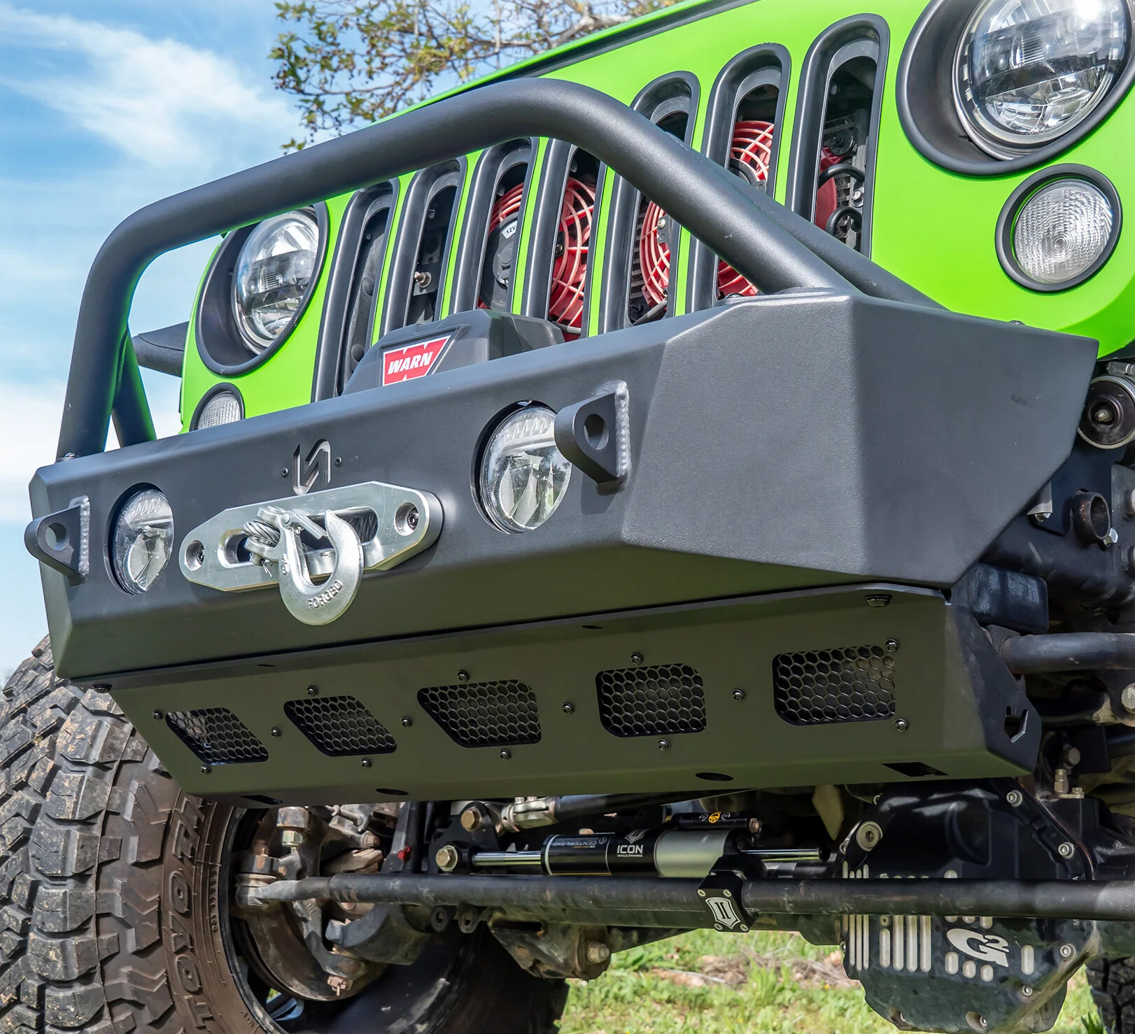 Turn Offroad JPFB-03 Front Stubby Bumper with Skid Plate & Recessed Winch Mount for 07-26 Jeep Wrangler JK, JL & Gladiator JT
