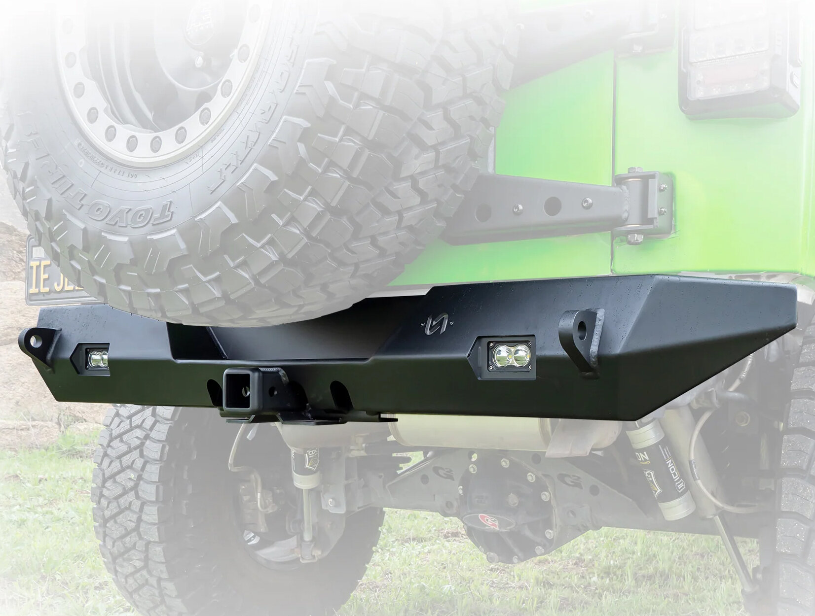 Turn Offroad JKRB-03 Rear Bumper with LED Pod Lights & Receiver Hitch for 07-18 Jeep Wrangler JK