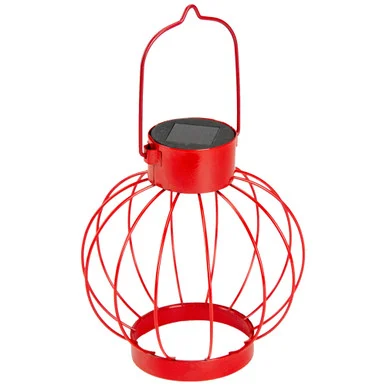 Vintage-Inspired 6.5″ Red Outdoor Solar Lantern – Modern Geometric Design with LED Bulb