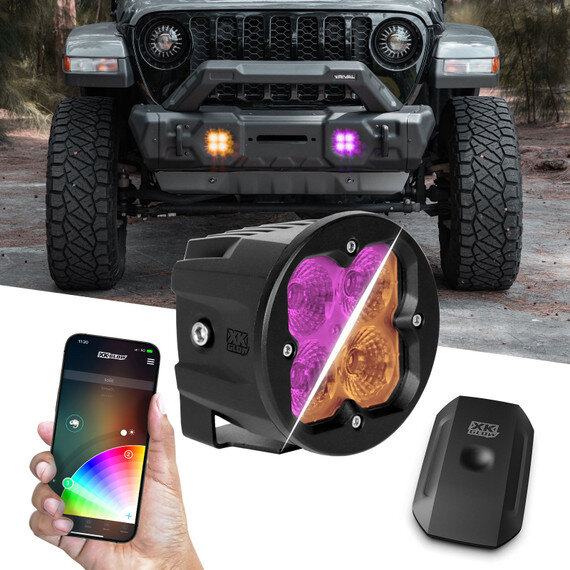 XKGLOW XK065003-D-KIT 2pc Fog Light C3 SAE Cube Light Kit with XKchrome Smartphone App with SAE Driving Beam