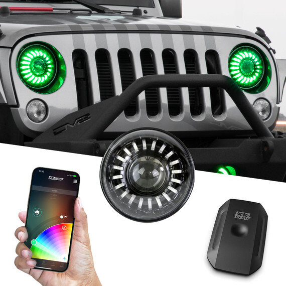 XKGLOW 7" LED Headlight Kit XKchrome Smartphone App for 97-26 Jeep Wrangler TJ, JK, JL, & Gladiator JT