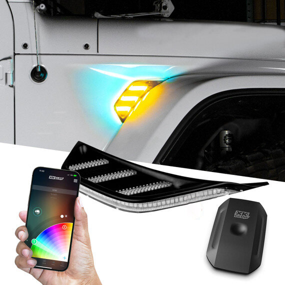 XKGLOW  RGB & Amber Fender Vent Lightfor 07-26 Jeep Wrangler JK, JL & Gladiator JT