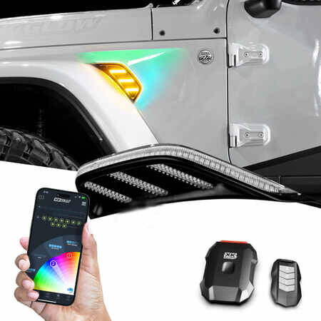 XKGLOW MX-VENT-RGB-KIT XKmax RGB & Amber Fender Vent LED Light with App Controlfor 18-26 Jeep Wrangler JL & Gladiator JT
