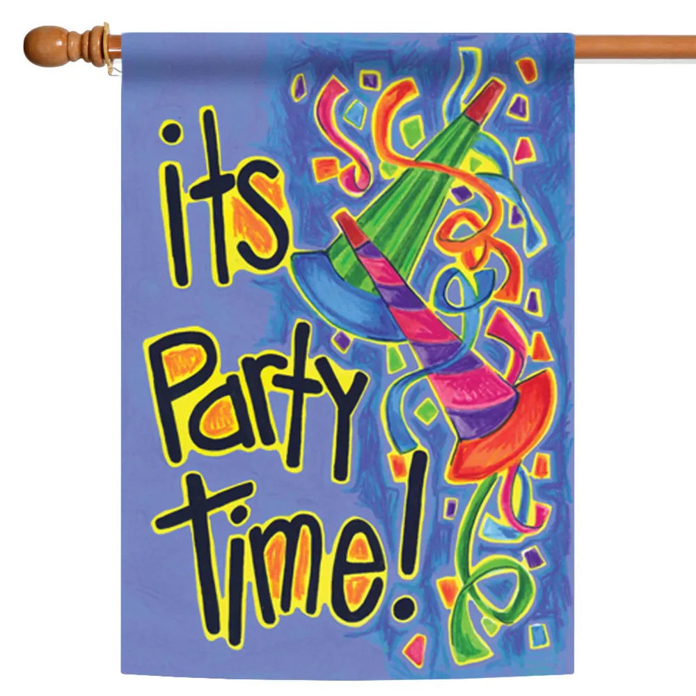 Party Poppers ‘Its Party Time!’ Outdoor House Flag 40″ x 28″